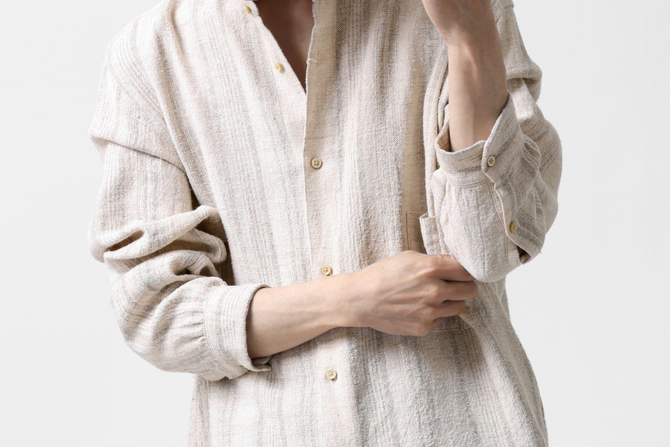 画像をギャラリービューアに読み込む, COLINA GARDENER SHIRT / SHADOW STRIPE (LINEN / NEPPED SILK) (BROWN)