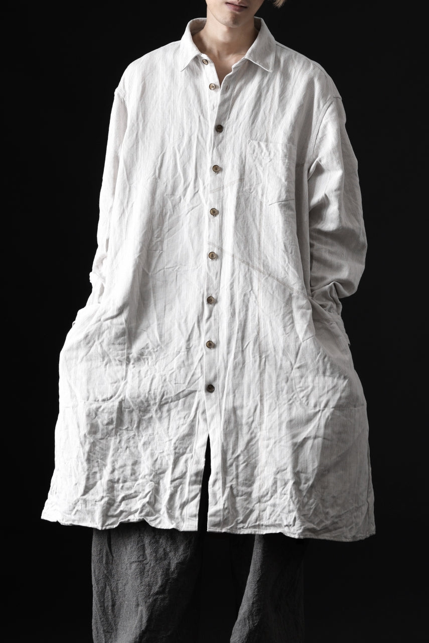 画像をギャラリービューアに読み込む, YUTA MATSUOKA shirt-coat / washed cotton linen stripe (off white)