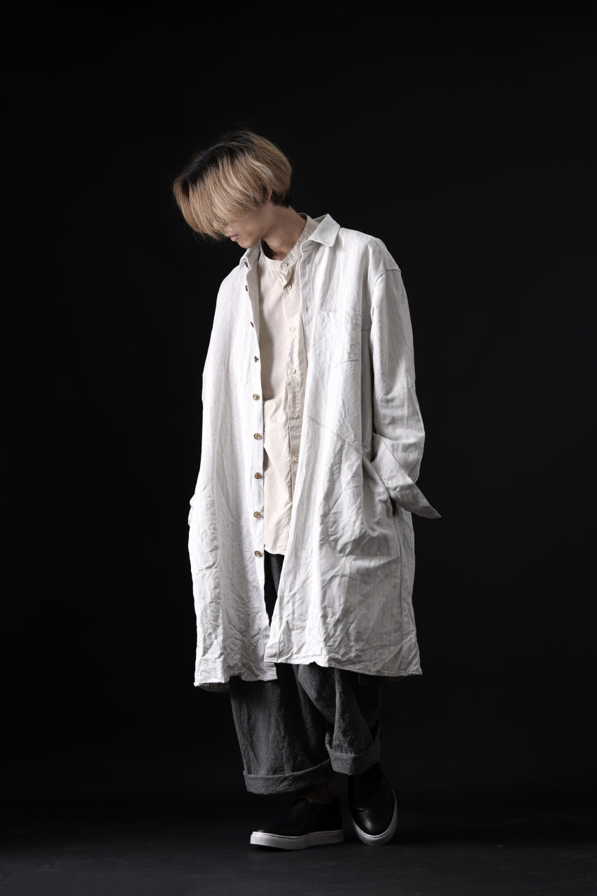 画像をギャラリービューアに読み込む, YUTA MATSUOKA shirt-coat / washed cotton linen stripe (off white)