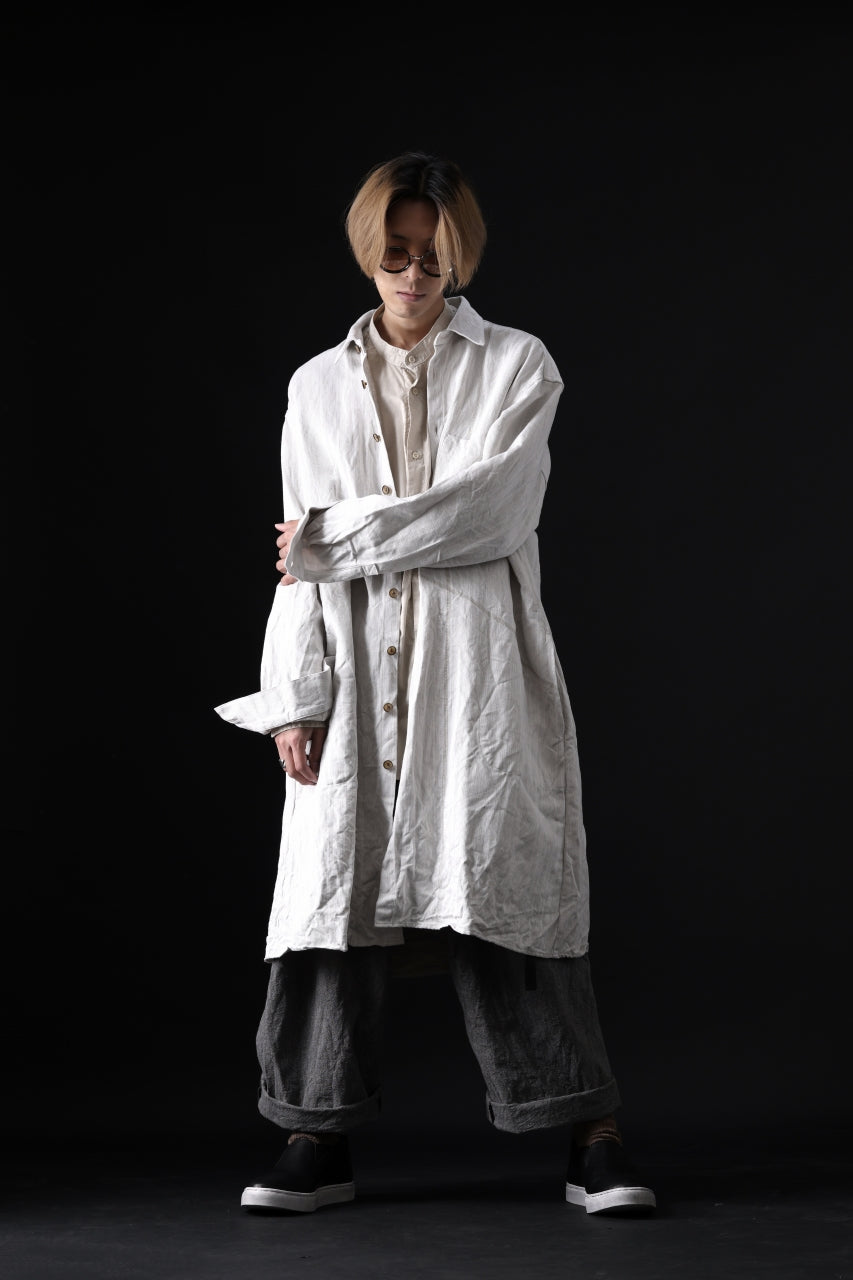 画像をギャラリービューアに読み込む, YUTA MATSUOKA shirt-coat / washed cotton linen stripe (off white)