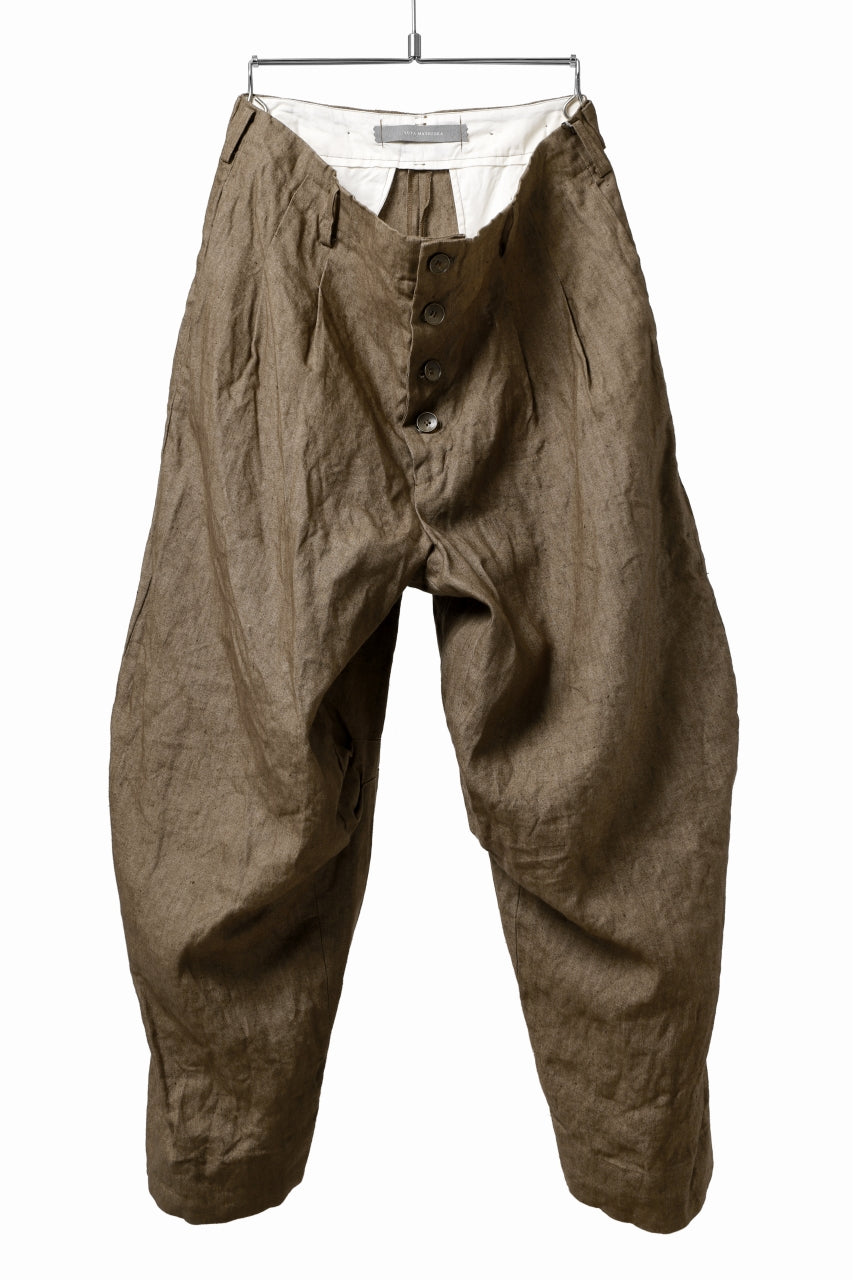 YUTA MATSUOKA 2 tucks wide trousers / sulfur dyed canvas linen (brown)