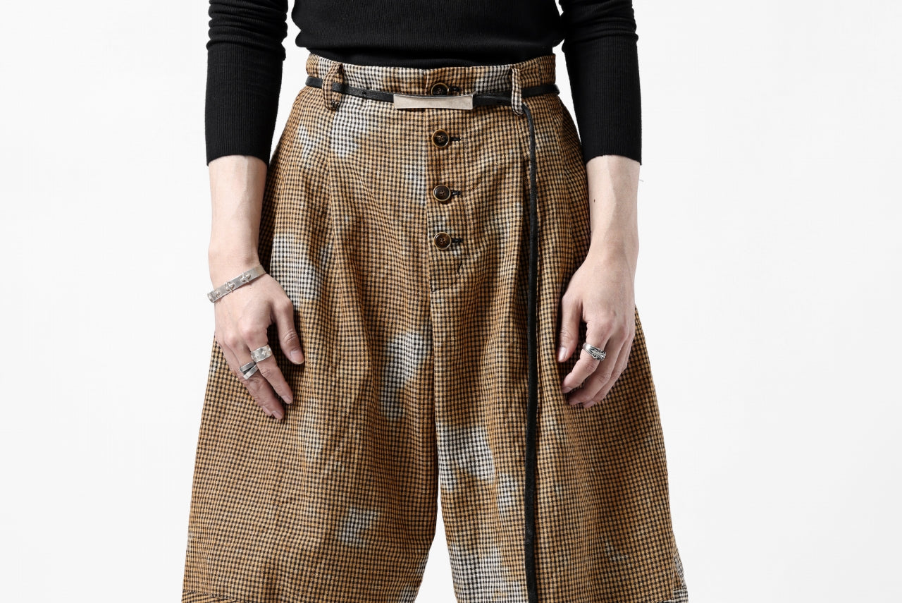 YUTA MATSUOKA 2 tucks wide taper cropped pants / mottled dyeing dead stock woven (gingham check)