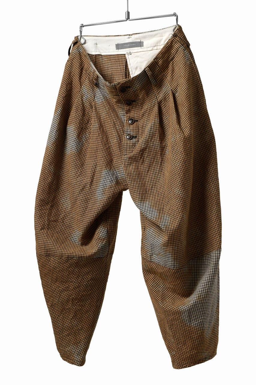 YUTA MATSUOKA 2 tucks wide taper cropped pants / mottled dyeing dead stock woven (gingham check)