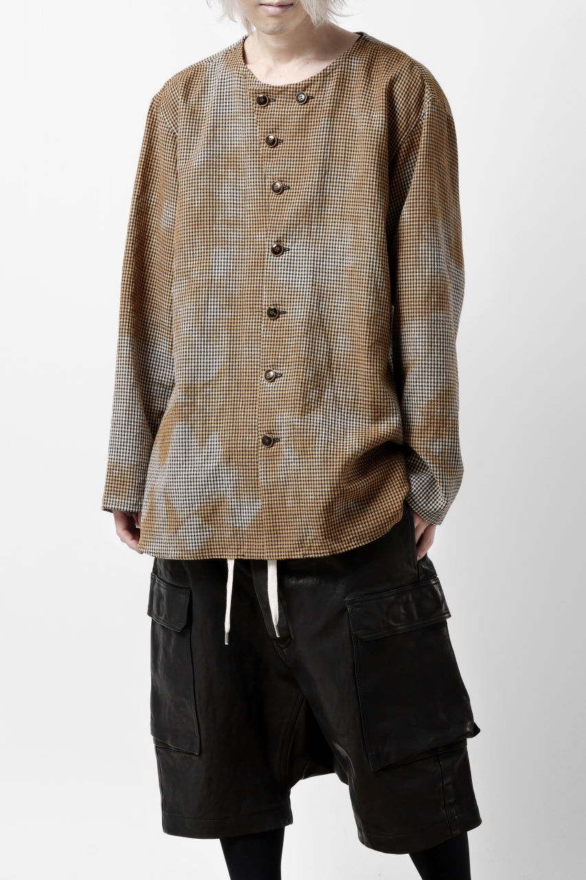 画像をギャラリービューアに読み込む, YUTA MATSUOKA exclusive round neck shirt / mottled dyeing dead stock woven (gingham check)