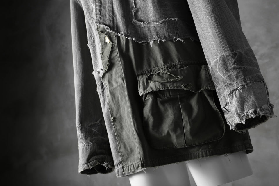 画像をギャラリービューアに読み込む, RESURRECTION HANDMADE combination denim coverall jacket (GREY×ARMY)