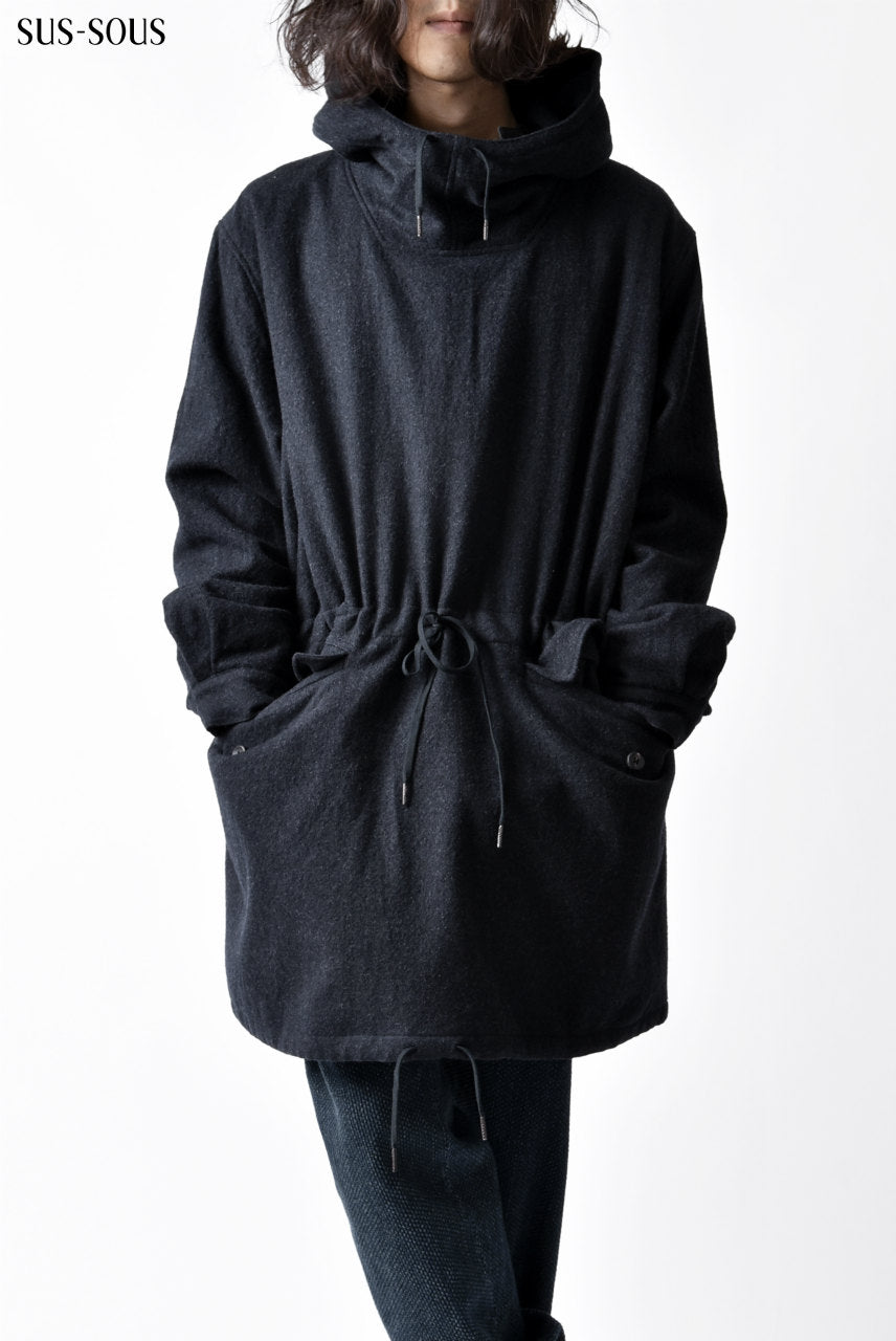 Load image into Gallery viewer, sus-sous anorak middle coat / sharkskin wool (DEEP NAVY)