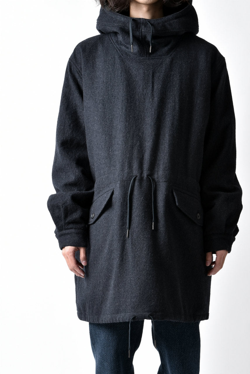 Load image into Gallery viewer, sus-sous anorak middle coat / sharkskin wool (DEEP NAVY)