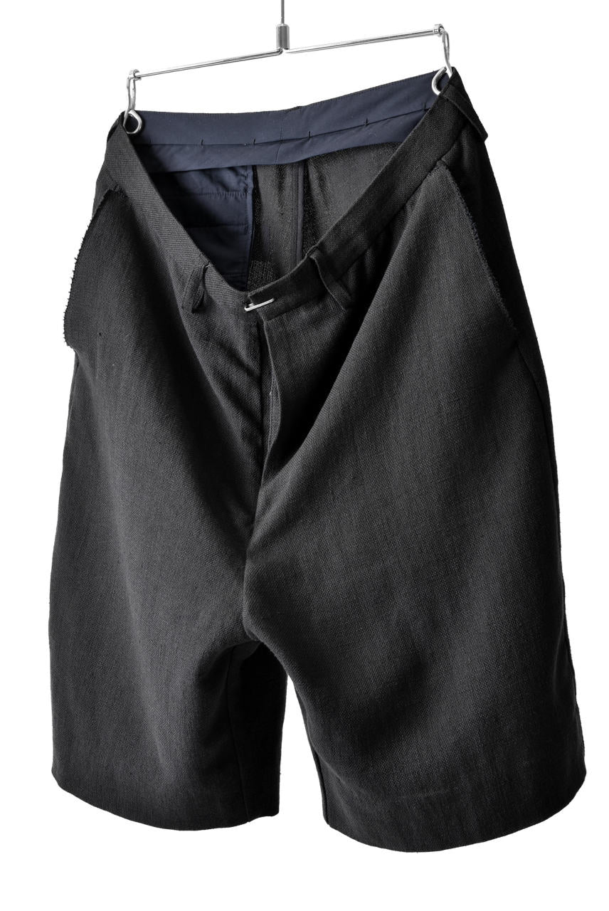 Load image into Gallery viewer, blackcrow linen-cotton woven short trousers (BLACK)