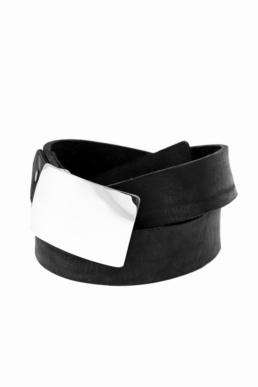 Load image into Gallery viewer, ISAMU KATAYAMA BACKLASH SILVER PLATE BUCKLE BELT / DOUBLE SHOULDER OBJECT DYED (BLACK)