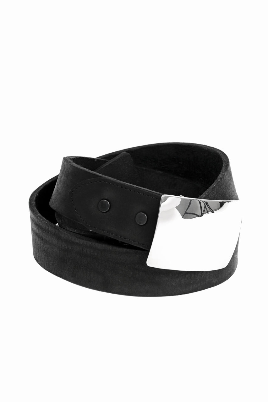 Load image into Gallery viewer, ISAMU KATAYAMA BACKLASH SILVER PLATE BUCKLE BELT / DOUBLE SHOULDER OBJECT DYED (BLACK)