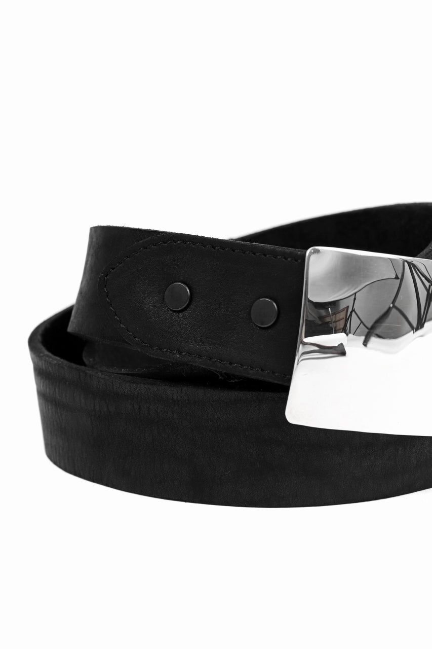 Load image into Gallery viewer, ISAMU KATAYAMA BACKLASH SILVER PLATE BUCKLE BELT / DOUBLE SHOULDER OBJECT DYED (BLACK)