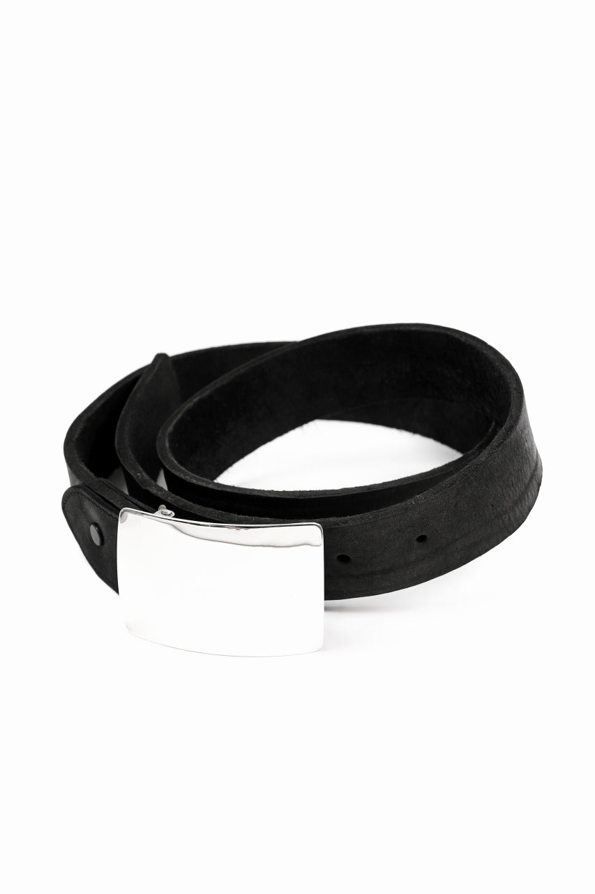 Load image into Gallery viewer, ISAMU KATAYAMA BACKLASH SILVER PLATE BUCKLE BELT / DOUBLE SHOULDER OBJECT DYED (BLACK)