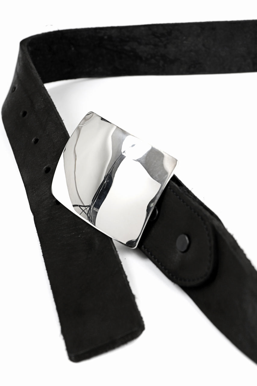 Load image into Gallery viewer, ISAMU KATAYAMA BACKLASH SILVER PLATE BUCKLE BELT / DOUBLE SHOULDER OBJECT DYED (BLACK)
