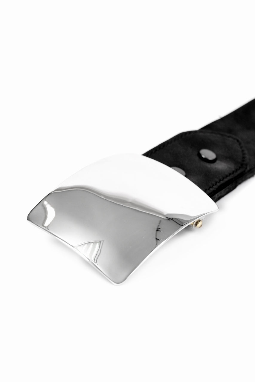 Load image into Gallery viewer, ISAMU KATAYAMA BACKLASH SILVER PLATE BUCKLE BELT / DOUBLE SHOULDER OBJECT DYED (BLACK)