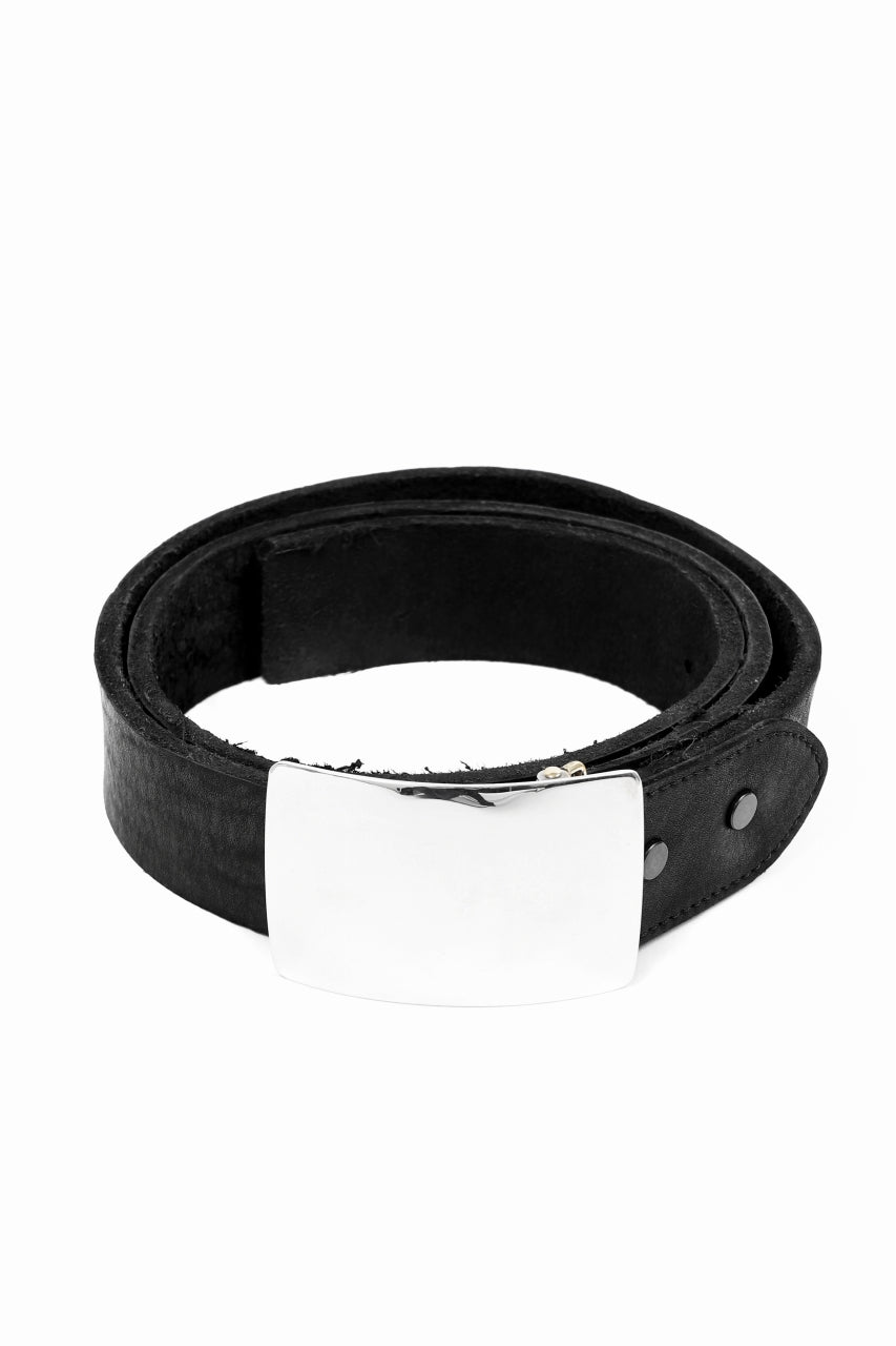 Load image into Gallery viewer, ISAMU KATAYAMA BACKLASH SILVER PLATE BUCKLE BELT / DOUBLE SHOULDER OBJECT DYED (BLACK)
