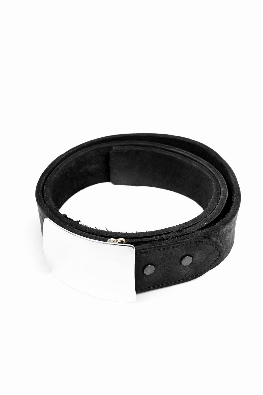 Load image into Gallery viewer, ISAMU KATAYAMA BACKLASH SILVER PLATE BUCKLE BELT / DOUBLE SHOULDER OBJECT DYED (BLACK)