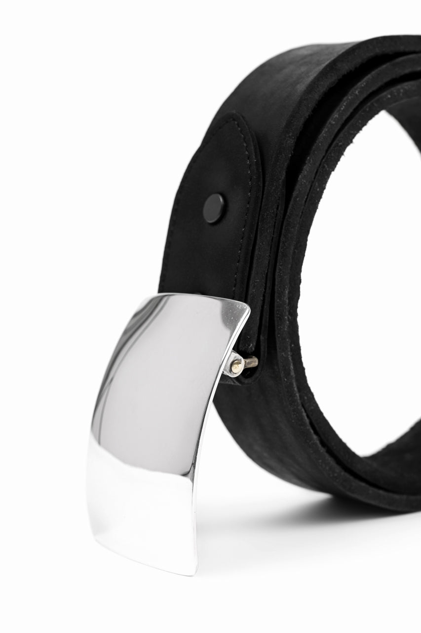 Load image into Gallery viewer, ISAMU KATAYAMA BACKLASH SILVER PLATE BUCKLE BELT / DOUBLE SHOULDER OBJECT DYED (BLACK)