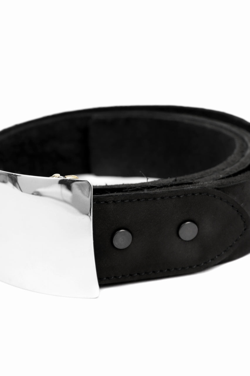 Load image into Gallery viewer, ISAMU KATAYAMA BACKLASH SILVER PLATE BUCKLE BELT / DOUBLE SHOULDER OBJECT DYED (BLACK)