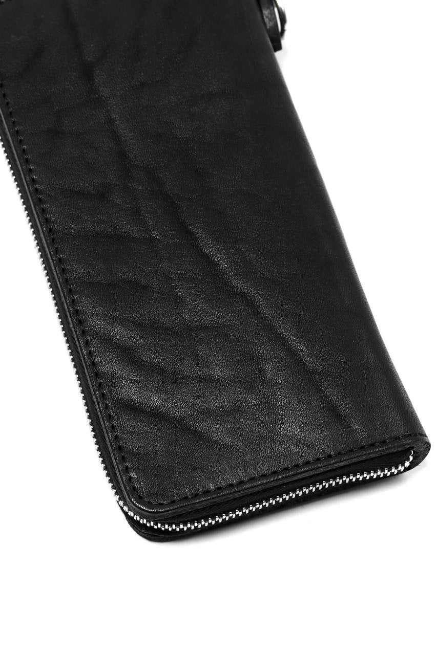 Load image into Gallery viewer, ISAMU KATAYAMA BACKLASH exclusive ROUND FASTNER WALLET / DOUBLE-SHOULDER OBJECT DYED (BLACK)
