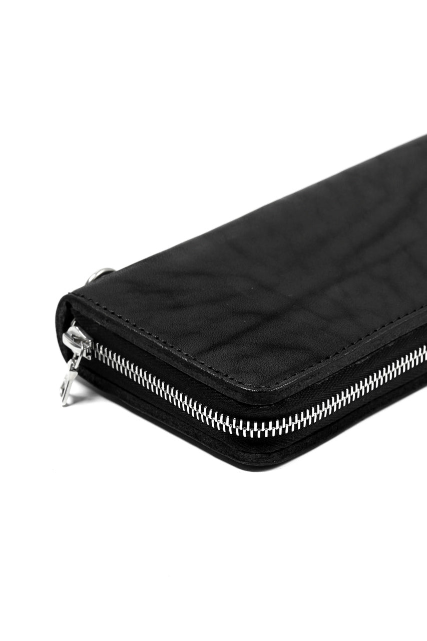 Load image into Gallery viewer, ISAMU KATAYAMA BACKLASH exclusive ROUND FASTNER WALLET / DOUBLE-SHOULDER OBJECT DYED (BLACK)
