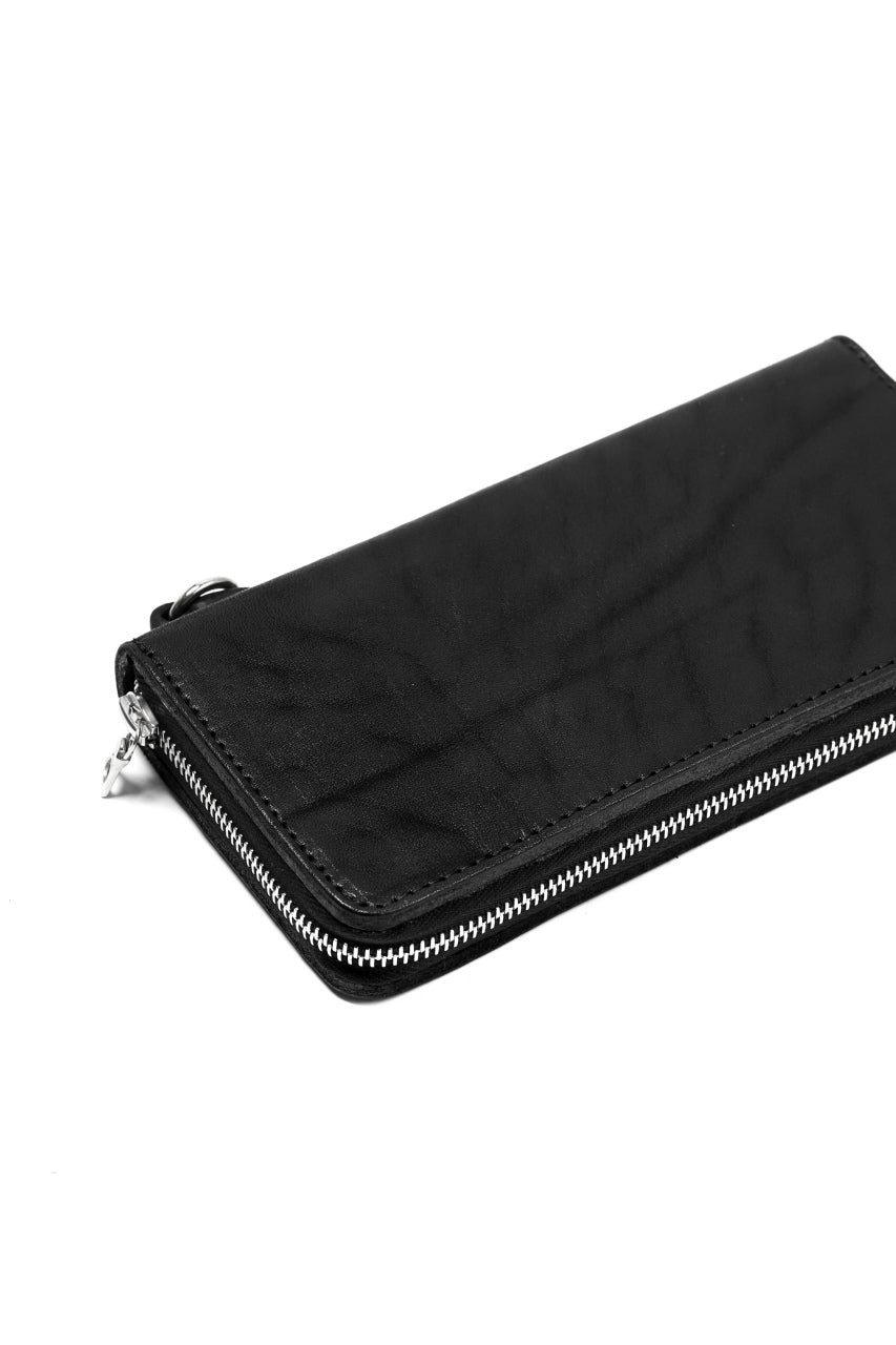 Load image into Gallery viewer, ISAMU KATAYAMA BACKLASH exclusive ROUND FASTNER WALLET / DOUBLE-SHOULDER OBJECT DYED (BLACK)