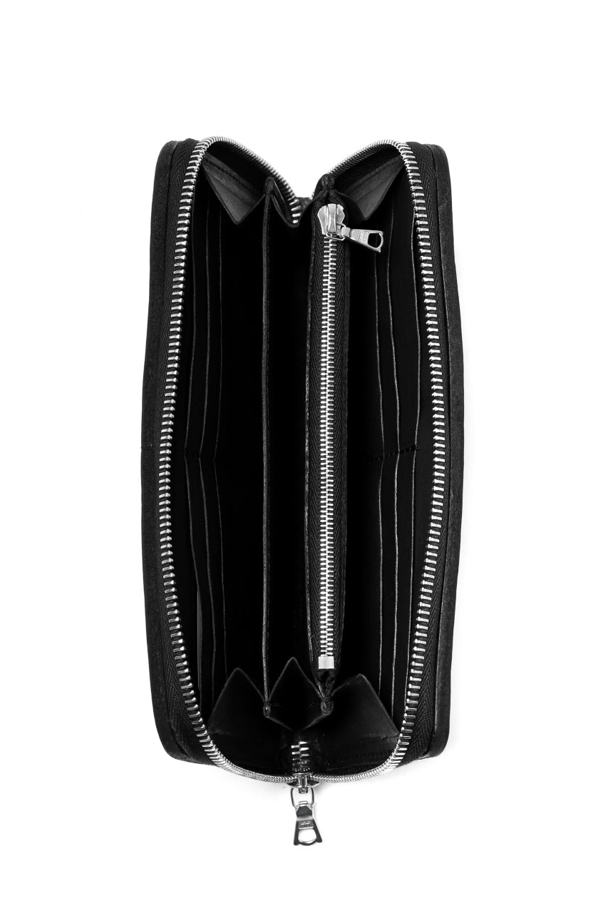 Load image into Gallery viewer, ISAMU KATAYAMA BACKLASH exclusive ROUND FASTNER WALLET / DOUBLE-SHOULDER OBJECT DYED (BLACK)