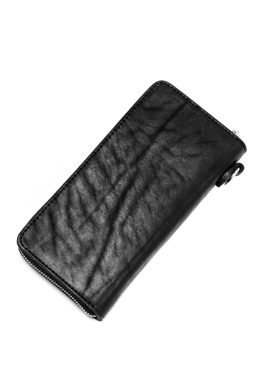 Load image into Gallery viewer, ISAMU KATAYAMA BACKLASH exclusive ROUND FASTNER WALLET / DOUBLE-SHOULDER OBJECT DYED (BLACK)