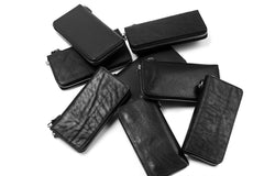 Load image into Gallery viewer, ISAMU KATAYAMA BACKLASH exclusive ROUND FASTNER WALLET / DOUBLE-SHOULDER OBJECT DYED (BLACK)
