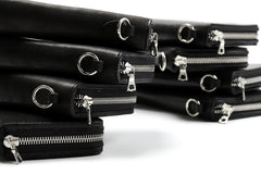 Load image into Gallery viewer, ISAMU KATAYAMA BACKLASH exclusive ROUND FASTNER WALLET / DOUBLE-SHOULDER OBJECT DYED (BLACK)