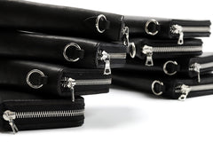 Load image into Gallery viewer, ISAMU KATAYAMA BACKLASH exclusive ROUND FASTNER WALLET / DOUBLE-SHOULDER OBJECT DYED (BLACK)