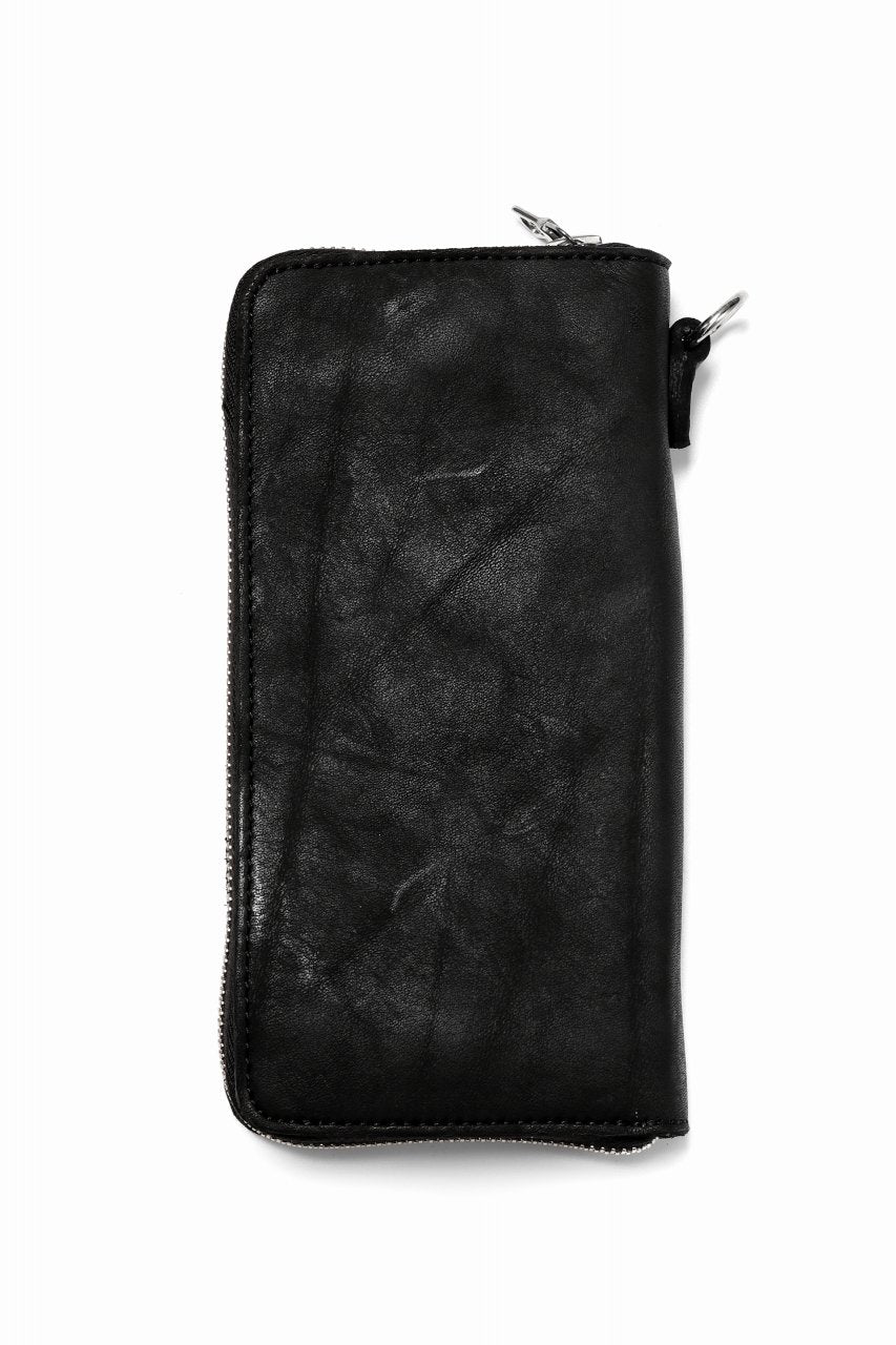 Load image into Gallery viewer, ISAMU KATAYAMA BACKLASH exclusive ROUND FASTNER WALLET / DOUBLE-SHOULDER OBJECT DYED (BLACK)