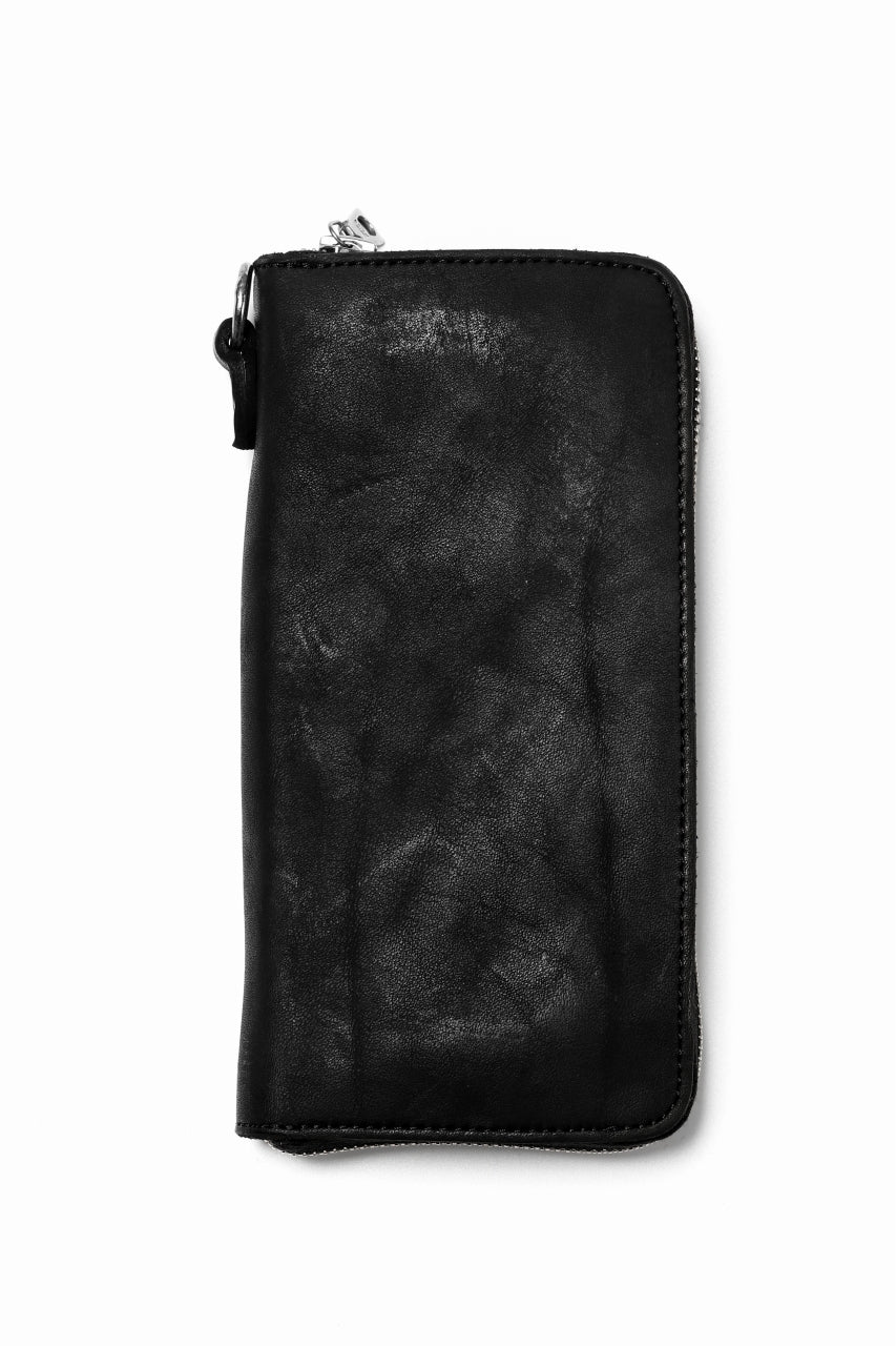 Load image into Gallery viewer, ISAMU KATAYAMA BACKLASH exclusive ROUND FASTNER WALLET / DOUBLE-SHOULDER OBJECT DYED (BLACK)