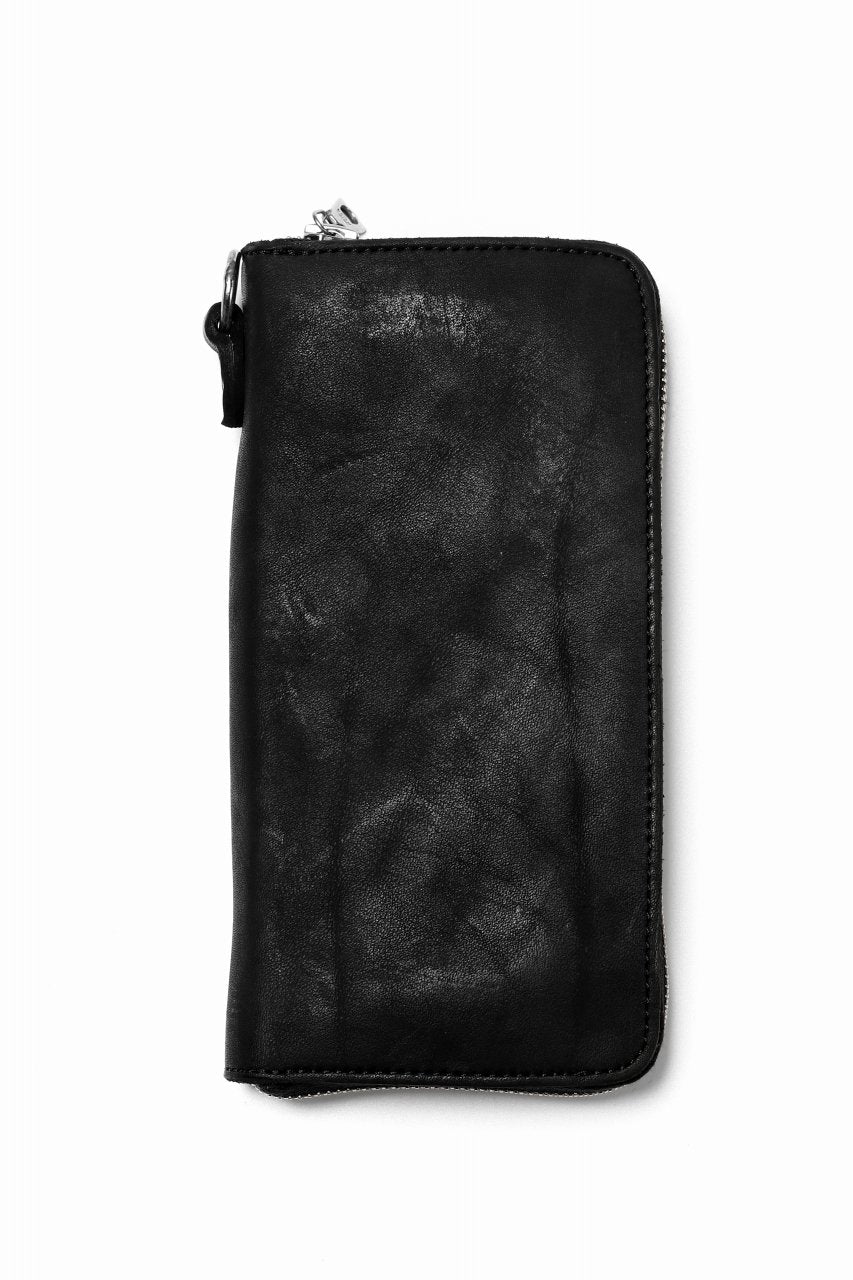 Load image into Gallery viewer, ISAMU KATAYAMA BACKLASH exclusive ROUND FASTNER WALLET / DOUBLE-SHOULDER OBJECT DYED (BLACK)
