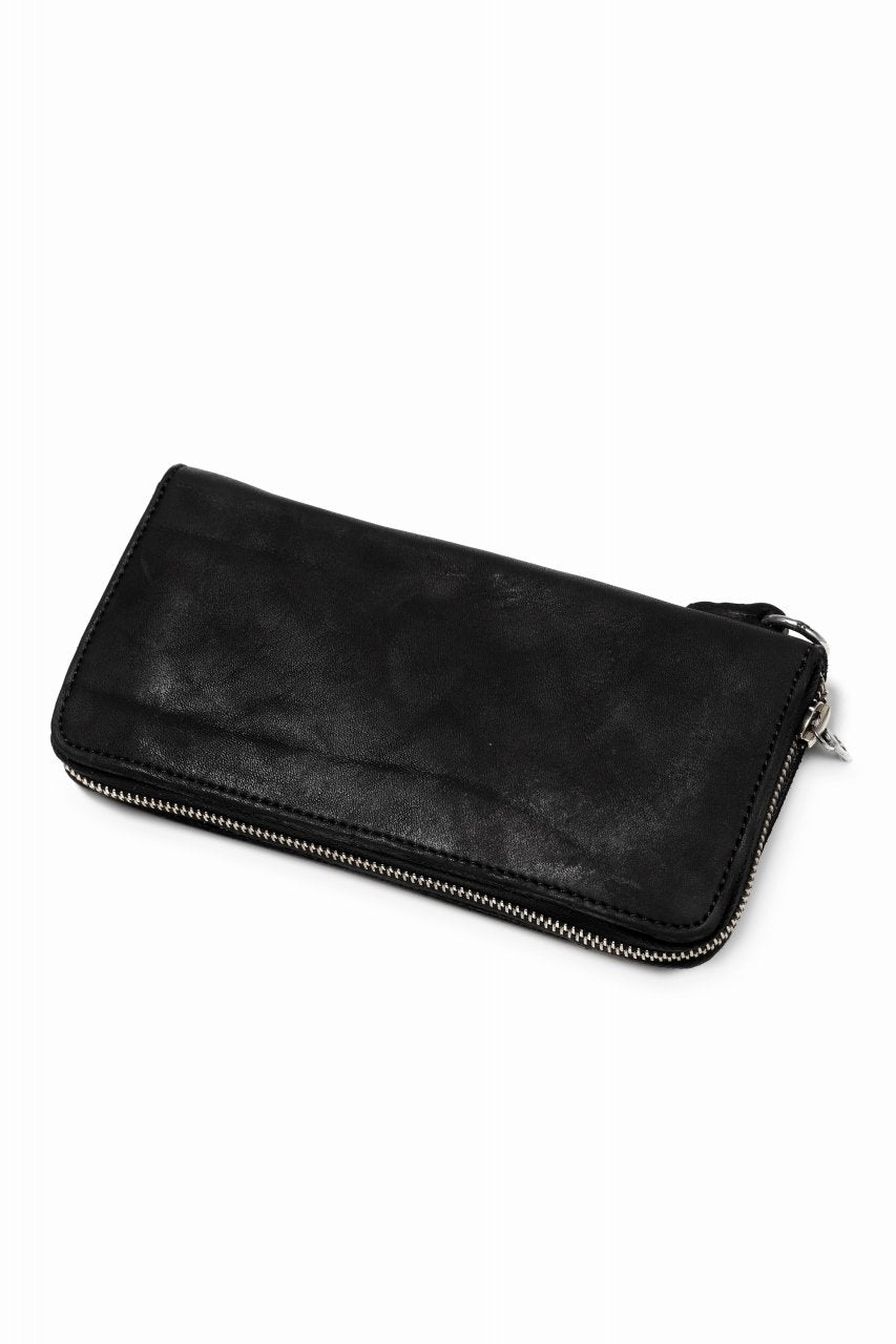 Load image into Gallery viewer, ISAMU KATAYAMA BACKLASH exclusive ROUND FASTNER WALLET / DOUBLE-SHOULDER OBJECT DYED (BLACK)