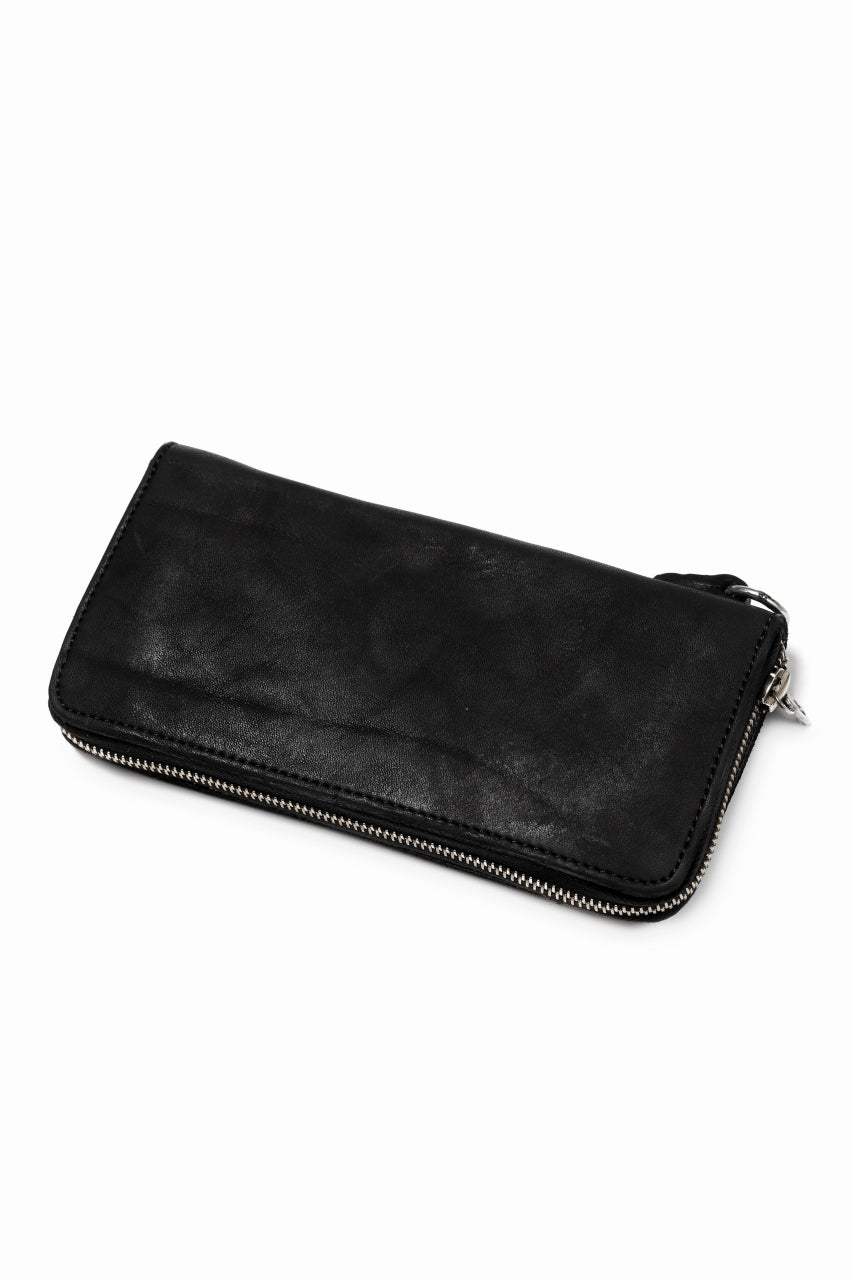 Load image into Gallery viewer, ISAMU KATAYAMA BACKLASH exclusive ROUND FASTNER WALLET / DOUBLE-SHOULDER OBJECT DYED (BLACK)