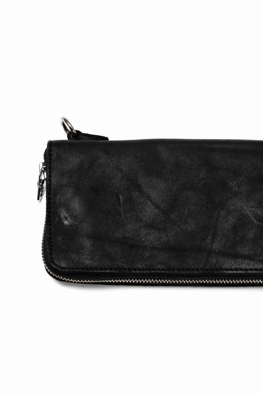 Load image into Gallery viewer, ISAMU KATAYAMA BACKLASH exclusive ROUND FASTNER WALLET / DOUBLE-SHOULDER OBJECT DYED (BLACK)