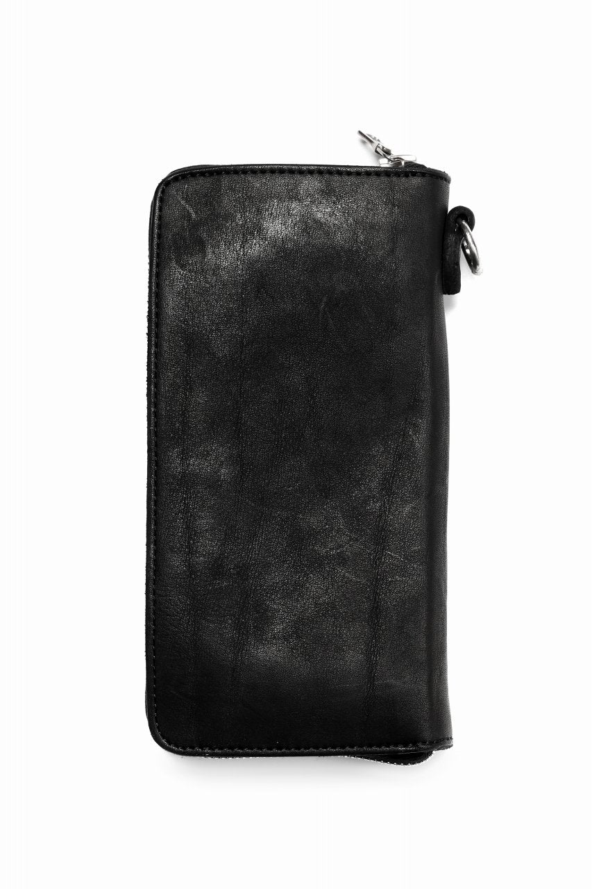 Load image into Gallery viewer, ISAMU KATAYAMA BACKLASH exclusive ROUND FASTNER WALLET / DOUBLE-SHOULDER OBJECT DYED (BLACK)