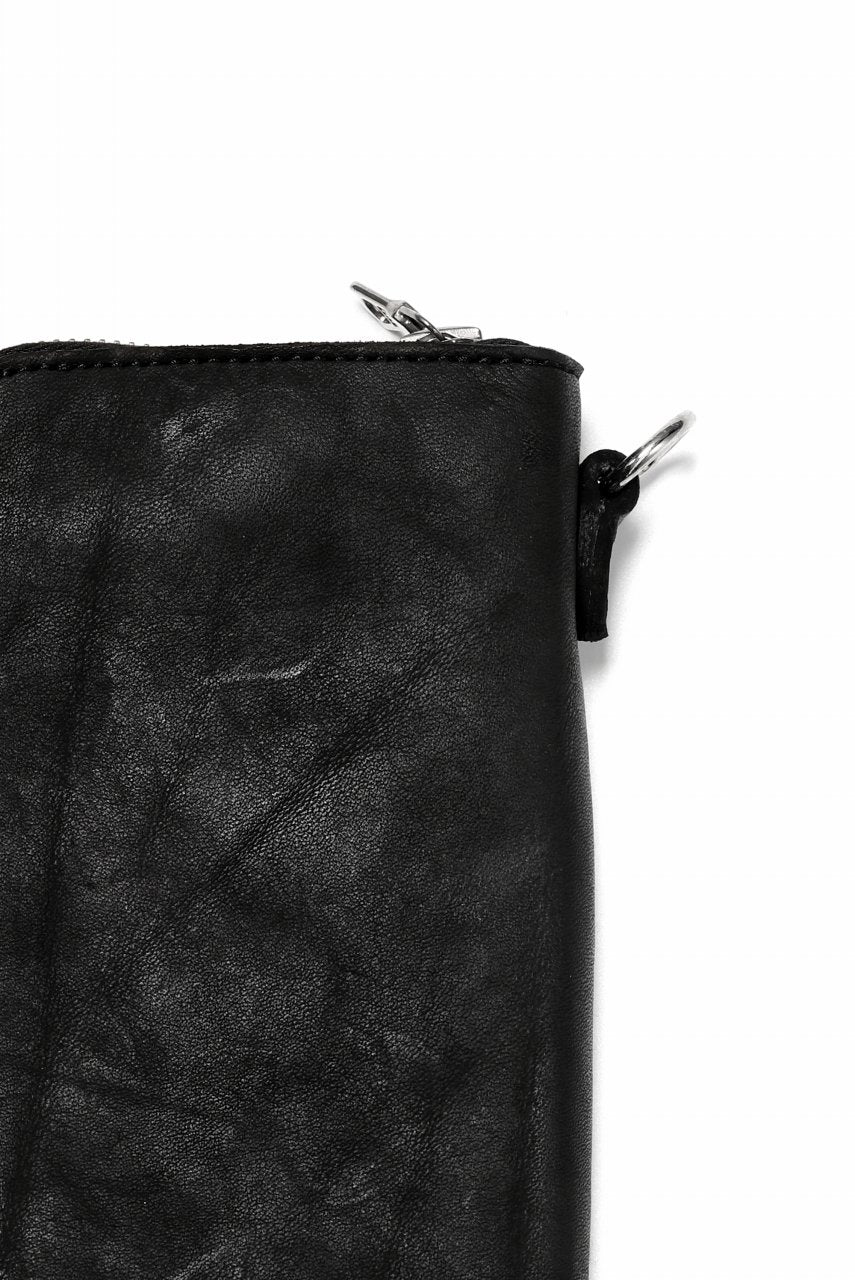 Load image into Gallery viewer, ISAMU KATAYAMA BACKLASH exclusive ROUND FASTNER WALLET / DOUBLE-SHOULDER OBJECT DYED (BLACK)