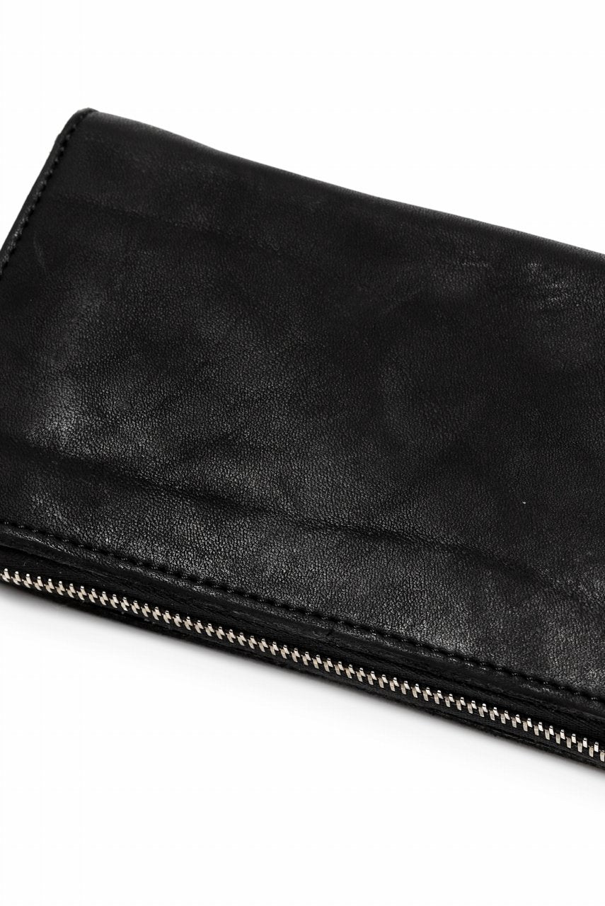 Load image into Gallery viewer, ISAMU KATAYAMA BACKLASH exclusive ROUND FASTNER WALLET / DOUBLE-SHOULDER OBJECT DYED (BLACK)
