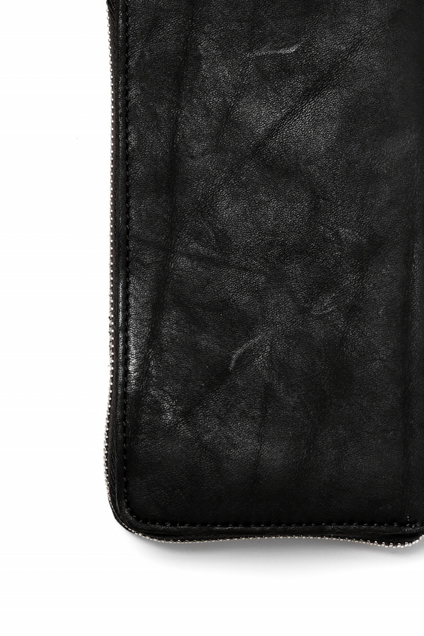 Load image into Gallery viewer, ISAMU KATAYAMA BACKLASH exclusive ROUND FASTNER WALLET / DOUBLE-SHOULDER OBJECT DYED (BLACK)