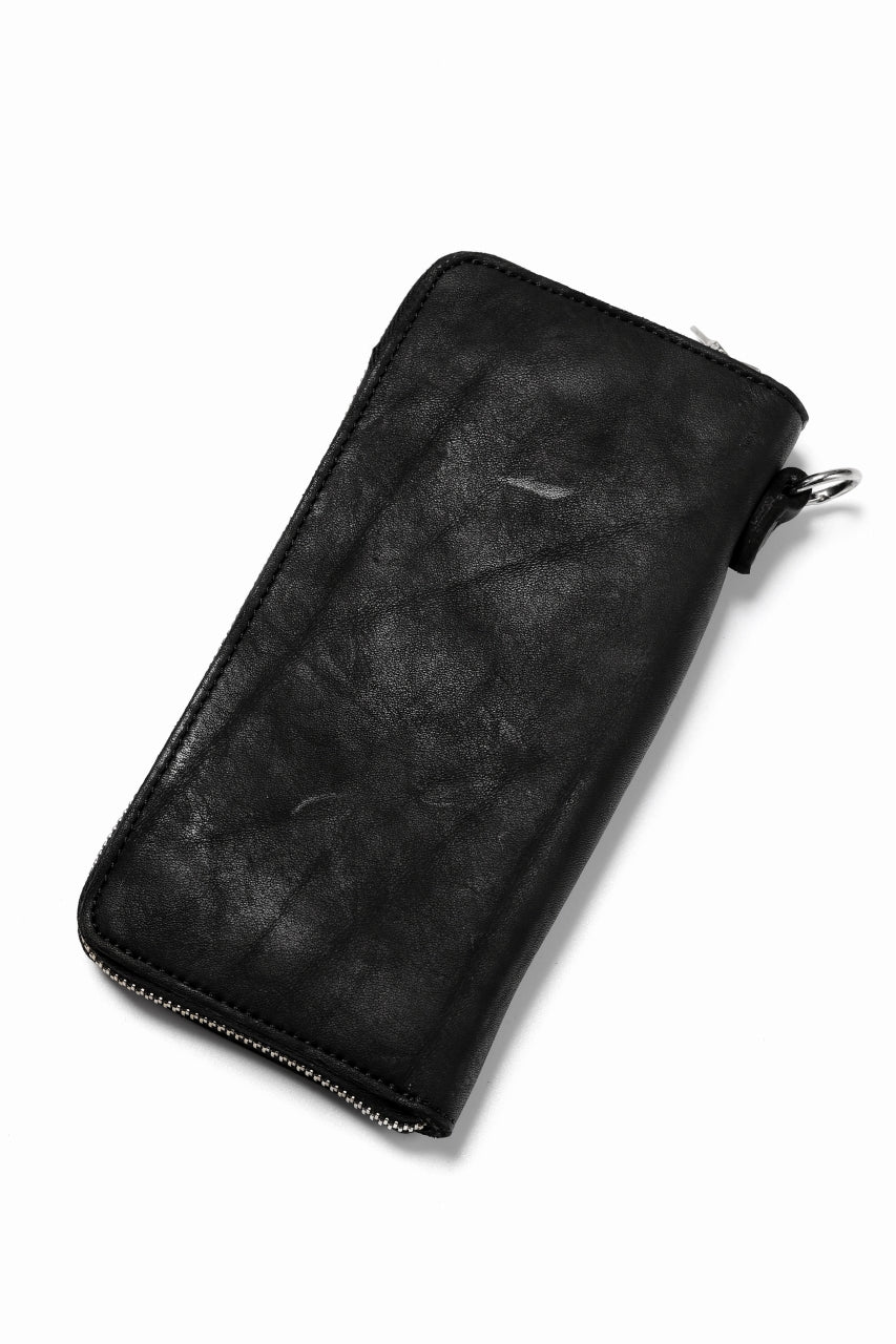 Load image into Gallery viewer, ISAMU KATAYAMA BACKLASH exclusive ROUND FASTNER WALLET / DOUBLE-SHOULDER OBJECT DYED (BLACK)