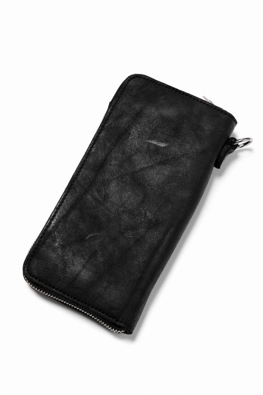 Load image into Gallery viewer, ISAMU KATAYAMA BACKLASH exclusive ROUND FASTNER WALLET / DOUBLE-SHOULDER OBJECT DYED (BLACK)