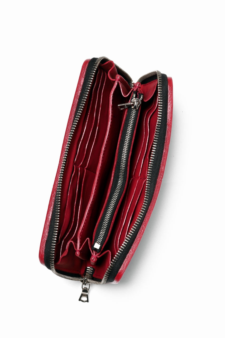 Load image into Gallery viewer, ISAMU KATAYAMA BACKLASH exclusive ROUND FASTNER WALLET / DOUBLE-SHOULDER OBJECT DYED (RED)