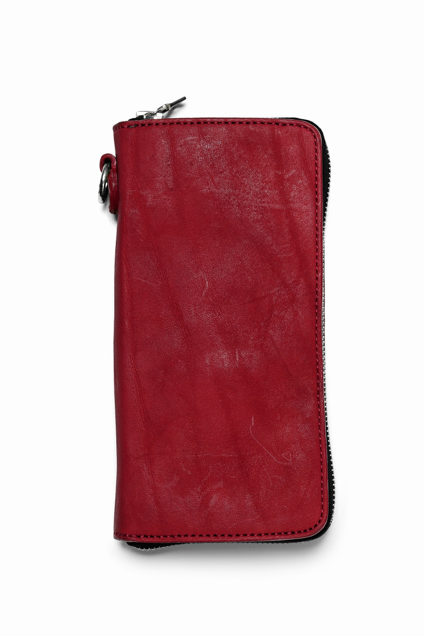 Load image into Gallery viewer, ISAMU KATAYAMA BACKLASH exclusive ROUND FASTNER WALLET / DOUBLE-SHOULDER OBJECT DYED (RED)