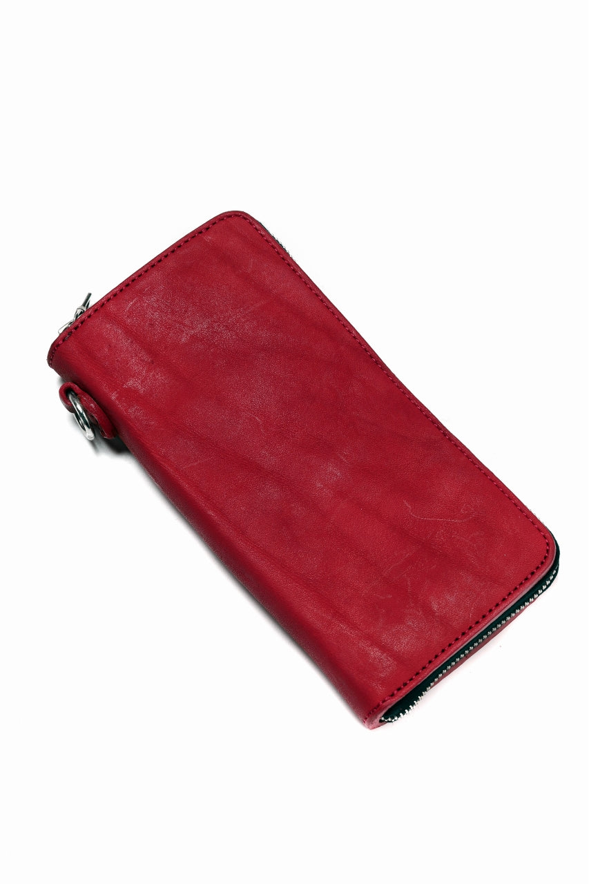 Load image into Gallery viewer, ISAMU KATAYAMA BACKLASH exclusive ROUND FASTNER WALLET / DOUBLE-SHOULDER OBJECT DYED (RED)