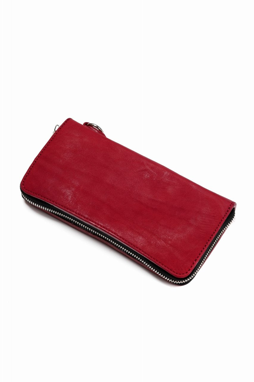 Load image into Gallery viewer, ISAMU KATAYAMA BACKLASH exclusive ROUND FASTNER WALLET / DOUBLE-SHOULDER OBJECT DYED (RED)