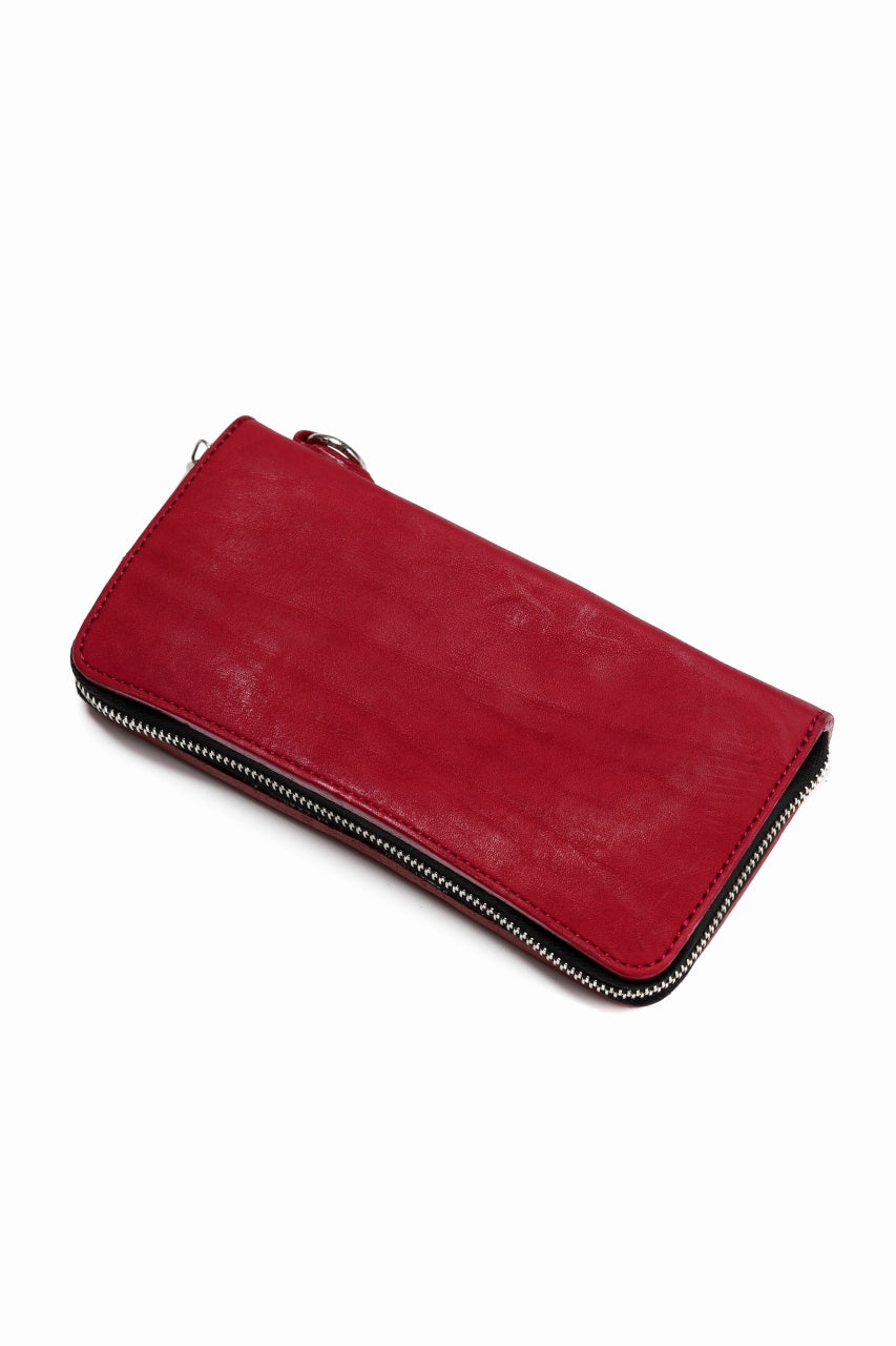 Load image into Gallery viewer, ISAMU KATAYAMA BACKLASH exclusive ROUND FASTNER WALLET / DOUBLE-SHOULDER OBJECT DYED (RED)