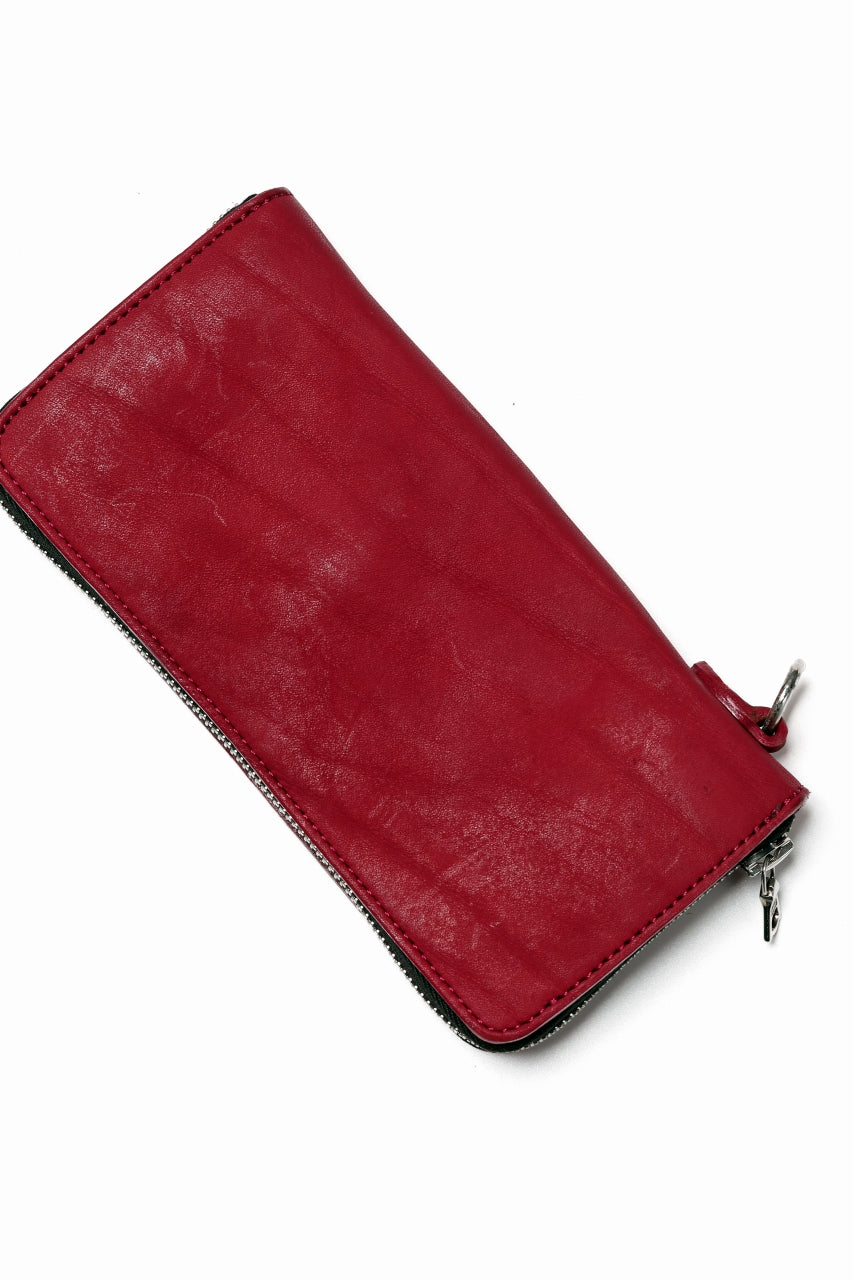 Load image into Gallery viewer, ISAMU KATAYAMA BACKLASH exclusive ROUND FASTNER WALLET / DOUBLE-SHOULDER OBJECT DYED (RED)