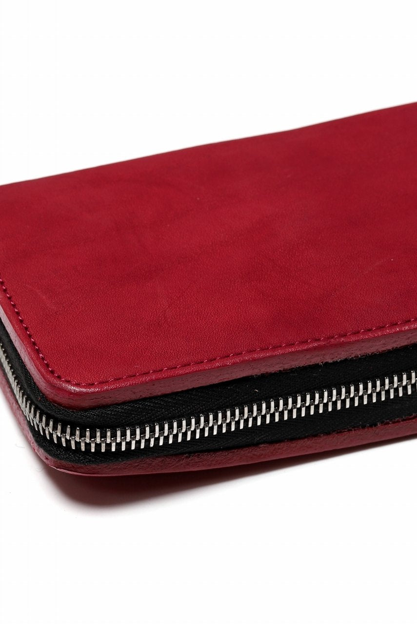 Load image into Gallery viewer, ISAMU KATAYAMA BACKLASH exclusive ROUND FASTNER WALLET / DOUBLE-SHOULDER OBJECT DYED (RED)
