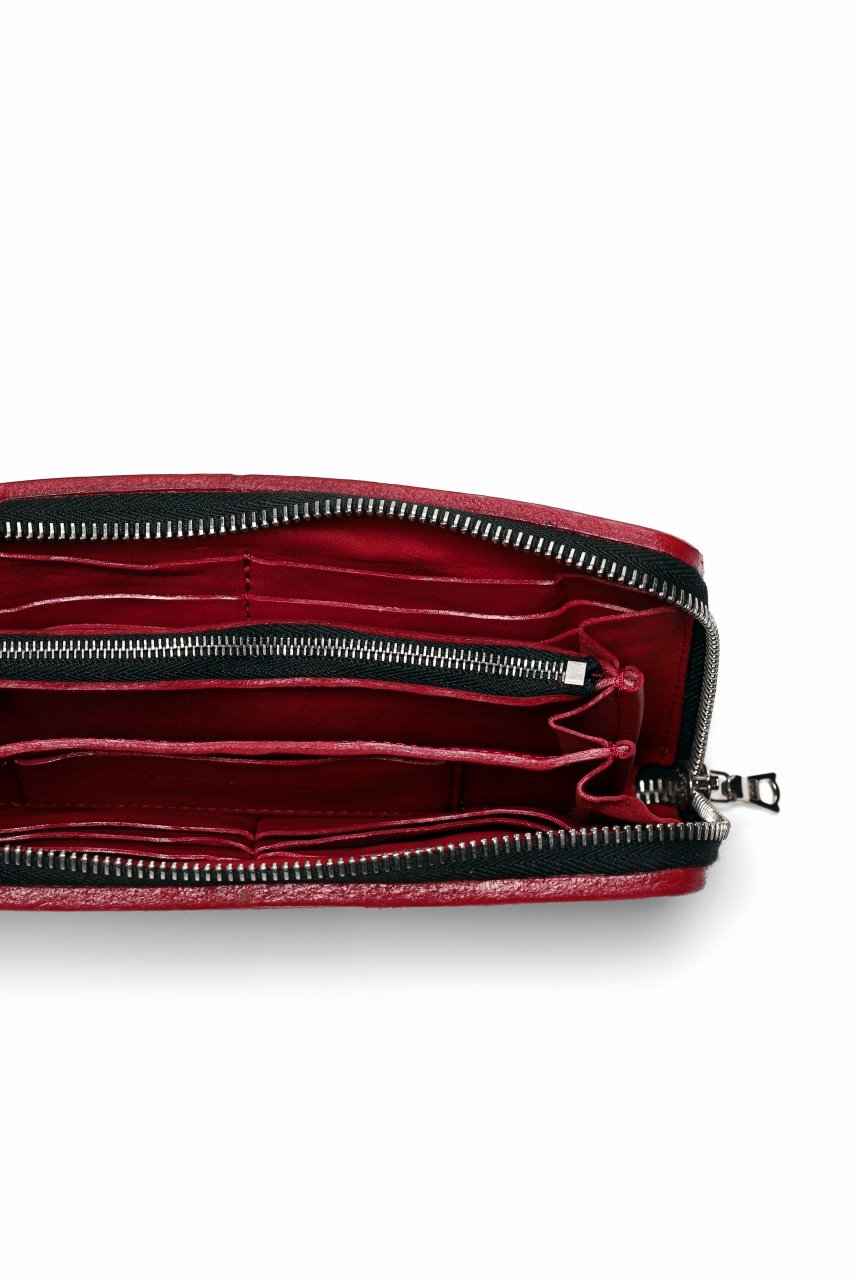 Load image into Gallery viewer, ISAMU KATAYAMA BACKLASH exclusive ROUND FASTNER WALLET / DOUBLE-SHOULDER OBJECT DYED (RED)